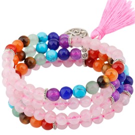 Mookaitedecor Gemstone Elastic Bracelet with 108 Beads Buddhist Tibetan Prayer Beads Buddha Mala Chain for Crystal Reiki Chakra & Healing, NA