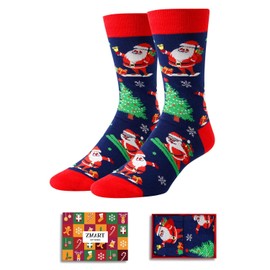 Zmart Christmas Gifts for Men - Secret Santa Socks, Xmas Stocking Stuffers for Dad, Black Santa Socks for Husband