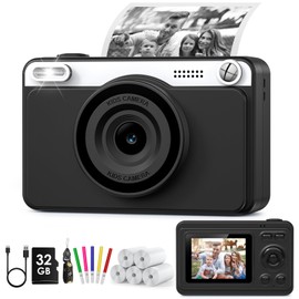 Kids Camera Instant Print, 1080P Instant Camera for Kids with 5 Rolls Print Paper & 32GB Card, Kids Digital Cameras Christmas Birthday Toddler Boys Gifts for Girls Toys Age 3-12
