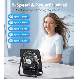 Mini USB Fan, 5 Speeds Table Fan, Very Quiet & Strong, Small Fan with 180° Swivel Stand, Portable Fan for Desk, Travel, Kitchen, Bedroom