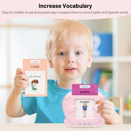 Spanish Flash Cards, Spanish English Bilingual Flash Cards for Toddlers 2-6, Speech Therapy Toys Autism Toys, 510 Words (New ABC+123+ 3 Songs), Pink