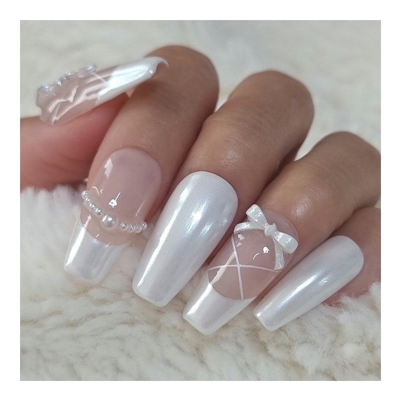 Pearl shell ballet core handmade nail tip - short ballerina