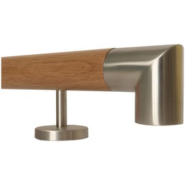 TIBU Oak Wooden Handrail Railing 0.3 m - 6 m, Length 30 cm, End Stainless Steel Corner and 2 Straight Holders