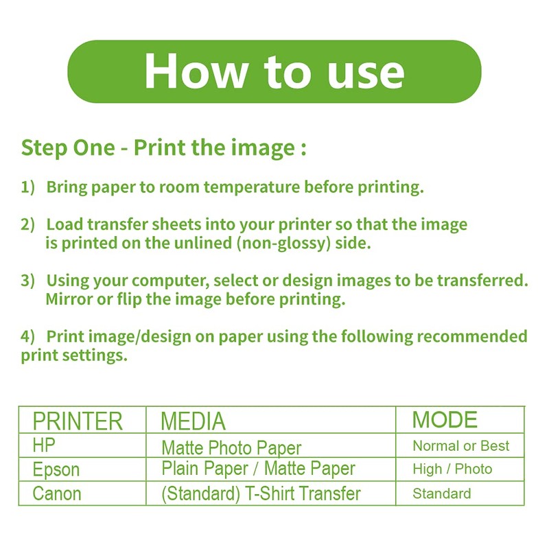 MR.R Laser Printable Heat Transfer Paper for Light Cotton T-Shirt