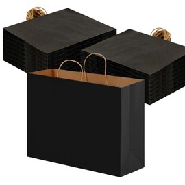 OUTUXED 110pcs 16x6x12 Inch Black Paper Bags with Handles, Kraft Large Paper Gift Bags Bulk for Shopping, Birthday, Wedding, Merchandise, Business and Party