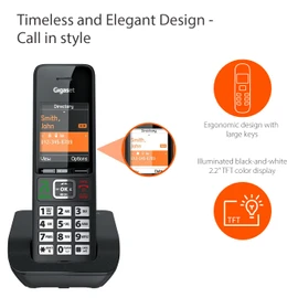 Gigaset Comfort 552 Duo - 2 Cordless Phones - Made in Germany - Elegant Design - Hands-Free Mode - Comfort Call Protection - Phone Book for 200 Entries, Titanium-Black