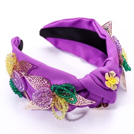 HZEYN Mardi Gras - Diadema con abalorio de hoja de filigrana adornada y ancha turbante para el pelo de Mardi Gras, disfraz de Mardi Gras, accesorio para el pelo, regalos (flor de hoja)