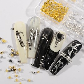 BAIYIYI 600pcs Metal Punk Cone Nail Art Studs Unique 3D Metal Rivet Punk Nail Charms Accessories Gold Silver Black Alloy Spike Studs Nail Charms Y2K Style Acrylic Nails Decoration