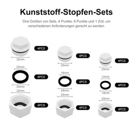 Sealing Cap Male Thread Pack of 24 Blanking Plugs Water Pipe with Seal Sealing Cap 1/2 3/4 1 Inch Plug Plastic Threaded Plug Female Thread Male Thread with Washer Teflon Tape