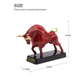 HAUCOZE Wall Street Bull Statue Sculpture Modern Decor Gifts Animal Figurine Table Centerpiece Crafts Polyresin Home Arts Red 23cm