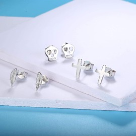 ORAZIO 3 Paare Niedliche Sterling Silber Ohrstecker Für Frauen Männer Hypoallergene 14K Vergoldet Schmetterling Stern Krone Kreuz Blatt Schädelkopf Ohrstecker Schmuck Set 2