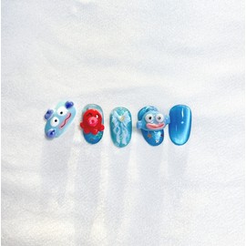 [Premium handmade embossed nails] Fish and octopus - Coffin (long) / [프리미엄 수제 엠보 네일] 물고기와 문어 - 코핀(롱)