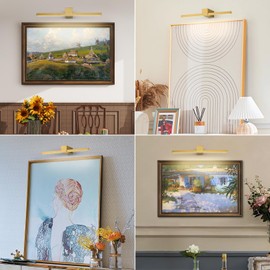 Pasoar Brass Battery Operated Picture Light with Remote,Wireless Gallery Lights Brass 15.7 inch Rechargeable Display Gold Light Dimmable Wall Sconce for Artwork on Wall