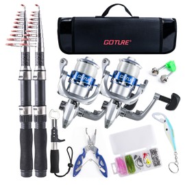 Goture Fishing Rod and Reel Combos-2PCS Telescopic Fishing Pole+2PCS Pre-Loaded Spinning Reels with Carrier Bag,Telescopic Fishing Rod Fishing Kit for Starter Travel Saltwater Freshwater Fishing Gear