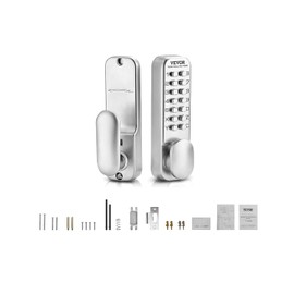 VEVOR Mechanical Keyless Entry Door Lock, 14 Key Mechanical Door Lock, Mechanical Keypad Door Knob, Single-Side Stainless Steel Waterproof Keyless Gate Lock, for Home Office Outdoor Fence Garage Yard