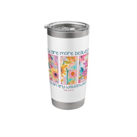 Floral Prayer Art Christian Floral Bible Verse Mathew 6:27 Stainless Steel Insulated Tumbler