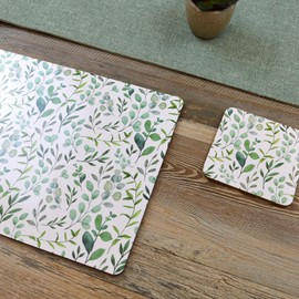 YöL 4 Coasters + 4 Placemats Set Eucalyptus Dinner Plate Tea Coffee Table Protection