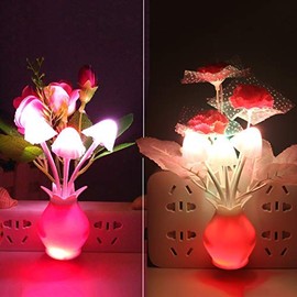 Warmstor 4 Pack Plug in Mushroom Night Light, Rose Clove Flowers Mushrooms Colors Changing Nightlight Feeding Bedside Lamp for Nursery Bedroom Bathroom and More