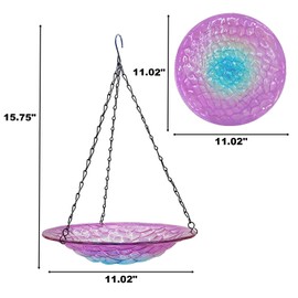 WUFEILY Hanging Birdbath, Outdoor Glass Birdbath, Purple and Blue Texture Pattern Bird Feeder for Garden Patio Decoration