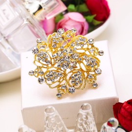 EVER FAITH Women's Bridal Corsage Jewelry Rhinestone Crystal Flower Wreath Brooch Clear Gold-Tone