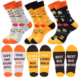 Luvsweets Bus Driver Gifts Socks - 3 Pairs School Bus Driver Appreciation Gifts Bulk for Women Men, Funny Soft Socks for BusDriver Thank You Birthday Thanksgiving Christimas Retirement Presents