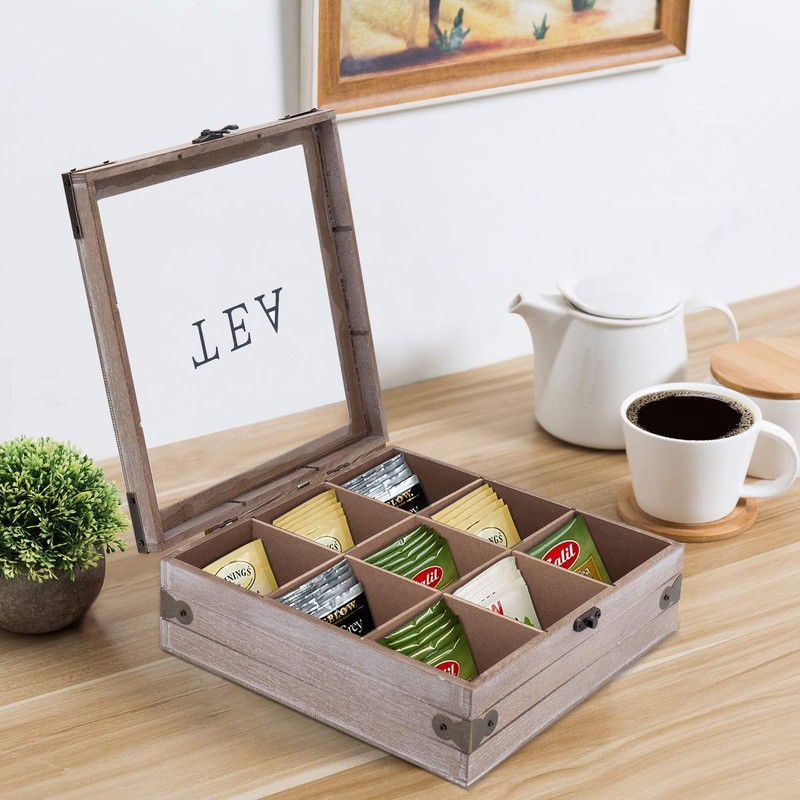 handrong Tea Box Organizer - Rustic Tea Bag Storage,Teas Bag