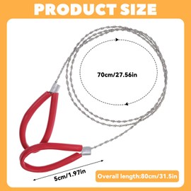 Hand Pocket String Rope Saw, Red Stainless Steel Cable Saw Metal Wire Saws PVC Pipes Cable Saws 32.4 Inch Heavy Duty Emergency Pocket Size Outdoor Tool for Camping Hiking Cutting Wood Hunting