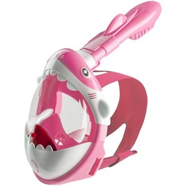 Snorkeling Snorkel Full Face Diving Mask for Children Elementary School Students 180° Wide View Snorkeling Set Unisex Storage Bag Included (Pink)
