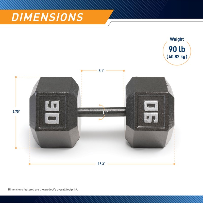 Marcy 90lb Cast Iron Hex Dumbbell, Single, IV-2090, Black, 90lbs