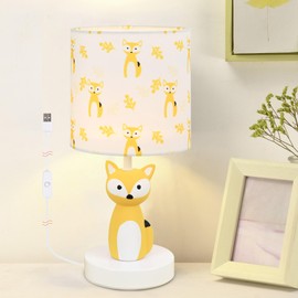 Lampwell Fox LED Table Lamp with USB Port DC5V,Yellow Kids Table Lamp,Night Light for Kids Room,Nursery,Bedroom,Kitchen Counter,Gameroom,Φ5.91×H12.88IN,Hand-Made