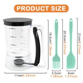 Kryslanix Pancake Batter Dispenser with Oil Brush and Scraper,Cupcake Batter Dispensers with Squeeze Handle for Precise Portion Control,for Perfect Pancakes,Cupcake,Waffle