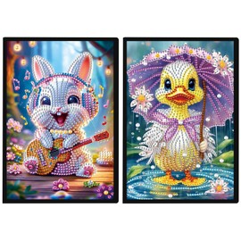 JISHSHAY 2 Pcs Diamond Painting Notebook Kits Diamond Art Notebooks Kits for Adults Crystal Art Journal Diamond Art Shaped Notebook Diamond Art Journals Gem Art Composition Notebooks A5 Rabbit Duck