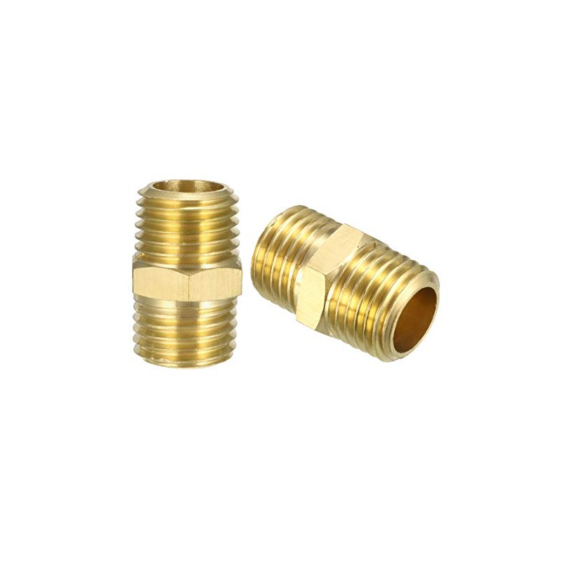sourcing map Brass Pipe Fitting, Hex Nipple, 1/4" NPT x