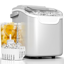 Electactic Pro Ice Maker: Fresh Ice On Demand in 6 Mins! 26.5 lbs/Day, Self-Cleaning & Ultra-Quiet. Perfect for Home Bars, Kitchens & Offices（Light Grey）