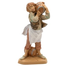 VILLAGE GIFT IMPORTERS Nativity Villager Carrying a Barrel | 4" Tall Figurine for Bethlehem Manger Scene | Indoor Table Top Statue for Christmas Holiday Creche | Made in Italy