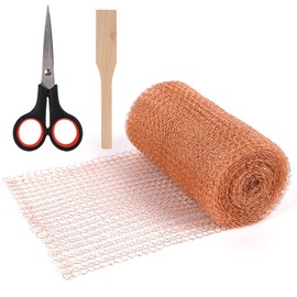Copper Tape Against Snails, Copper Mesh Roll, Pure Copper Net, with Scissors, Wooden Spatula, Cuttable Copper Mesh for Protection Against Pests, Snails, Mice, Birds and Rodents (6 m x 12.7 mm)