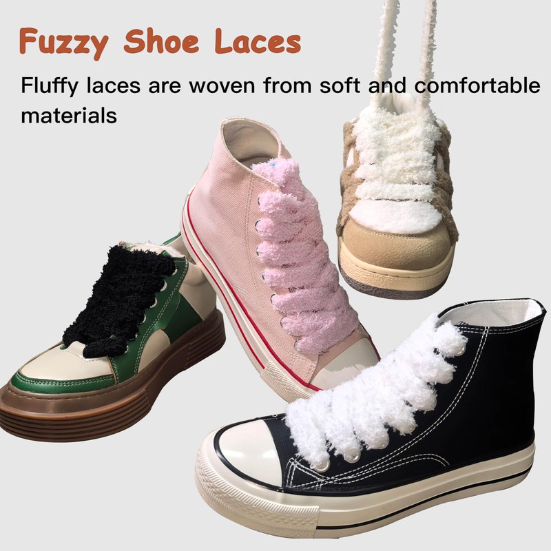 RSAJHTRY Flat Fuzzy Shoe Laces, 22mm Wide Soft Fluffy Laces