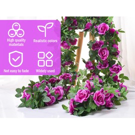 Hitopin Artificial Flower Garlands, 1 Piece 240 cm Rose Red Rose Garland, Rose Garlands Vintage, Rose Flower Garland, for Home Wall Garden Wedding Arch Decor (16 Flowers, Purple)