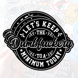 3Pcs Let’s Keep The Dumbf*ckery to a Minimum Today Sticker 3" Funny Sarcastic Quote Waterproof Vinyl Decal for Tumbler, Laptop, Water Bottle, Car, Gift for Coworkers, Friends, Office Humor 3 Inches