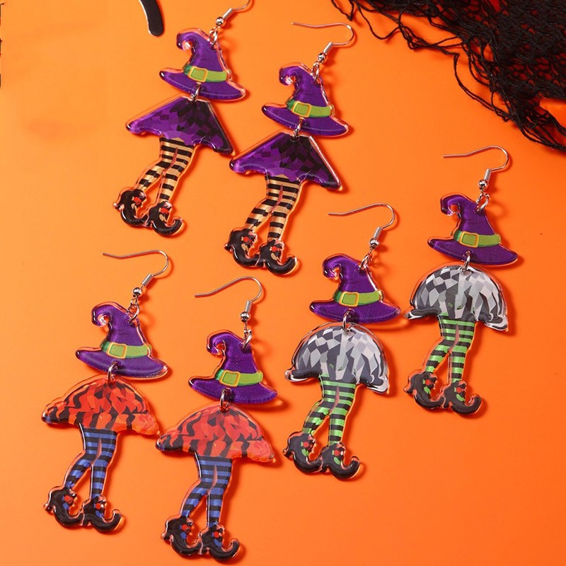 Halloween Witch Dangle Earrings for Women Blue Green Witch Hat