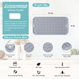Armrouns Silicone Dish Drying Mat, Multipurpose Heat Resistant 600 ℉ 7-Inch Food Grade & BPA Free. Non-Slip Trivet mats for Cup, Hot Pot, Hot Dishes