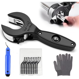 Ratcheting Pipe Cutter, Close Quarters Tubing Cutter 1/4"–7/8", Compact Copper Pipe Cutter Tool for PVC, PPR & Plastic Hose, Ratchet Tube Cutter with Deburring Tool, 10 Replacement Blades & Gloves