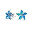 Blue Created Opal Inlay Petals Flower Stud Earrings For Women