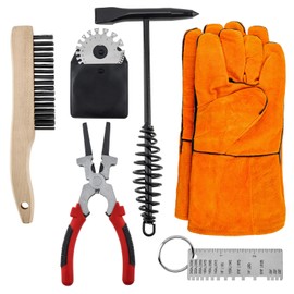 Omninmo 7Pcs Scratch Wire Brush Welding Hammers Slag Removal Tool, Welding Slag Removal Tool Set with Sheet Thickness Gauges, 8'' Welding Plier and 10'' Welding Chipping Hammer with Coil Spring Handle