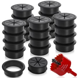 Covzoe 20 Pack Desk Grommet with Hole Saw, 2 Inch Desk Cable Hole Cover with Built-in Hole Saw, Wire Cord Cable Grommet for Home Office, Black