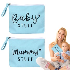 VONJUMA 2 Pieces Gifts for Mum for Birth Baby Junk Cosmetic Bag for Expectant Mum Mother Bag with Zip Baby Shower Gifts Makeup Bag New Mother Gifts Blue Lake