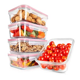 NutriChef 10-Piece Superior Glass Food Storage Containers Set (5 Containers + 5 Locking Lids),Stackable Meal-prep Design, BPA-free Airtight Clear Locking lids with Vent Lids & Air Hole, Red