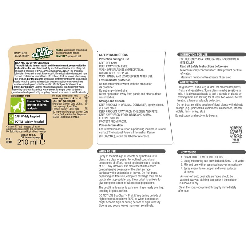 Bugclear Fruit and Veg Plant Protection Concentrate, 210ml