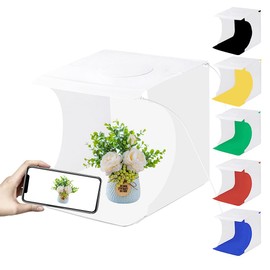 Mini Studio Light Box PULUZ 7.87in/20cm Foldable Photography Lighting Shooting Tent Kit with 40 LED Beads,6 Colors Backdrops for Small Size Items