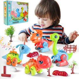 nssger 36 Pcs Interlocking Mix or Match Dinosaur Animals Toy Scenario Set, Musical Baby Toys and Light,Not Magnetic Animals for Kids 3 4 5 6